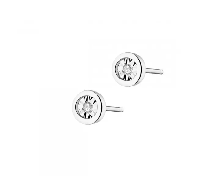 Kolczyki z białego złota z diamentami - 0,02 ct - próba 375