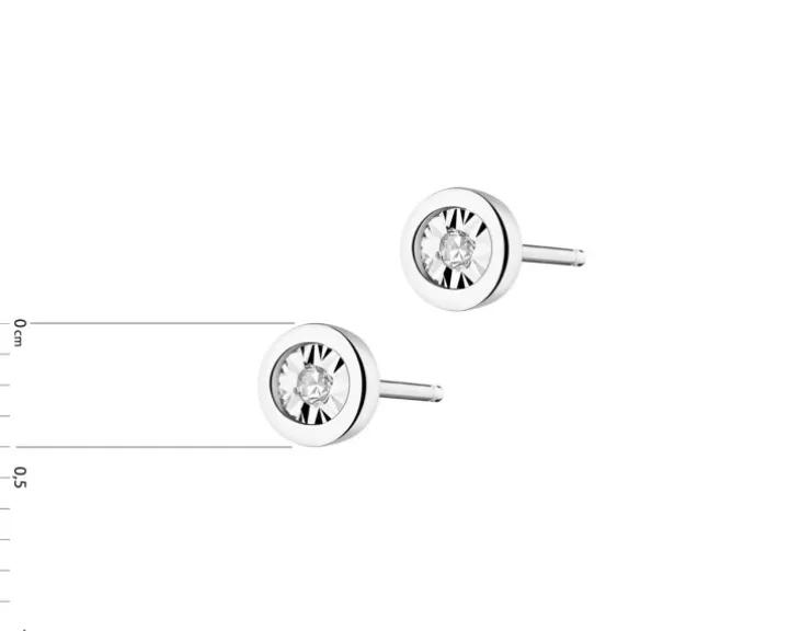 Kolczyki z białego złota z diamentami - 0,02 ct - próba 375