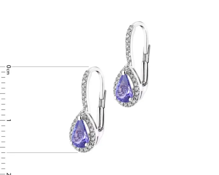 Kolczyki z białego złota z diamentami i tanzanitami - próba 585