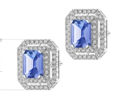 Kolczyki z białego złota z brylantami i tanzanitami - próba 750