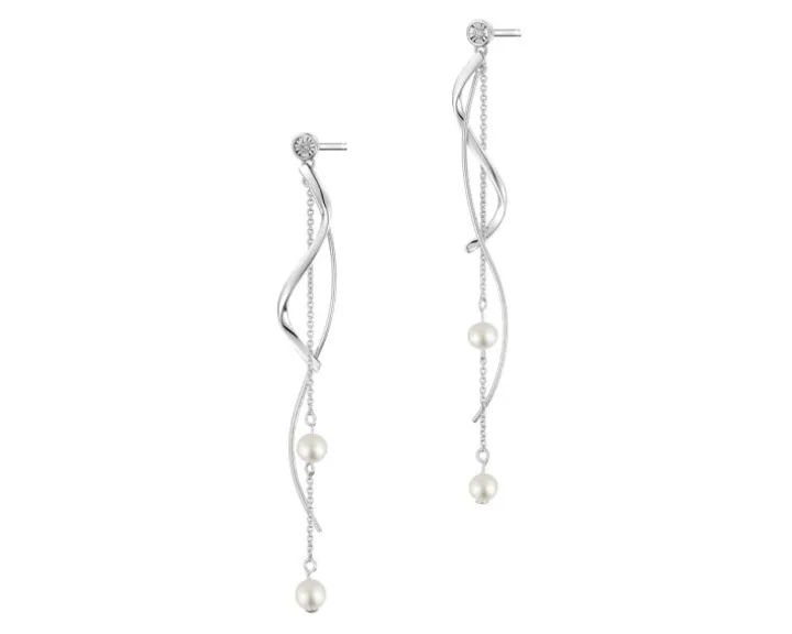 Kolczyki z białego złota z brylantami i perłami - próba 375