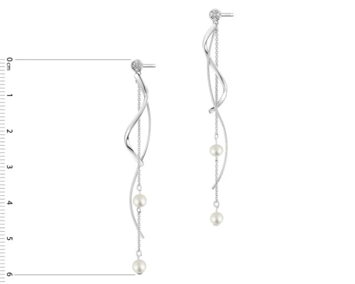 Kolczyki z białego złota z brylantami i perłami - próba 375