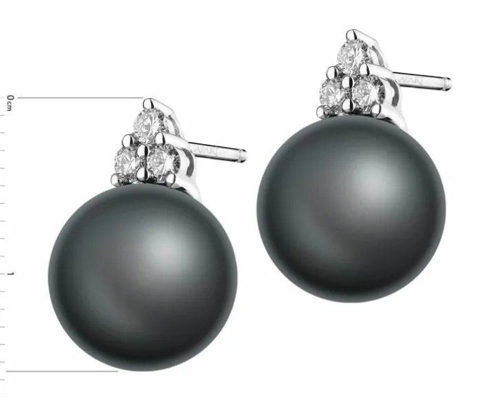 Kolczyki z białego złota z brylantami i perłami Tahiti - próba 585