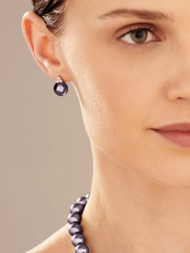 Kolczyki z białego złota z brylantami i perłami Tahiti - próba 585