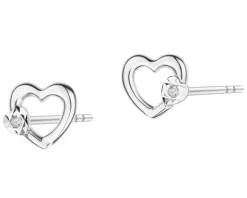 Kolczyki z białego złota z diamentami - serca - 0,008 ct - próba 585