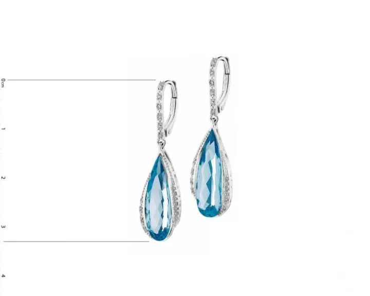 Kolczyki z białego złota z diamentami i topazami London Blue - próba 585