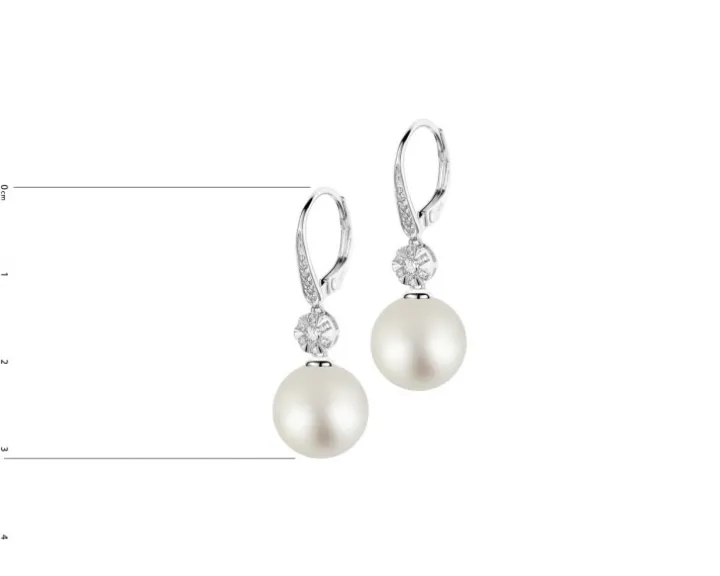 Kolczyki z białego złota z brylantami i perłami South Sea - próba 750
