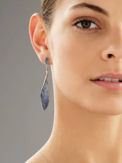 Kolczyki z białego złota z brylantami i szafirami - próba 585