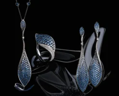 Kolczyki z białego złota z brylantami i szafirami - próba 585