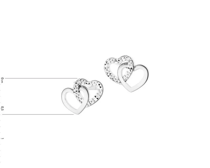 Kolczyki z białego złota z diamentami - serca - 0,006 ct - próba 585