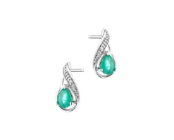 Kolczyki z białego złota z diamentami i szmaragdami - próba 375