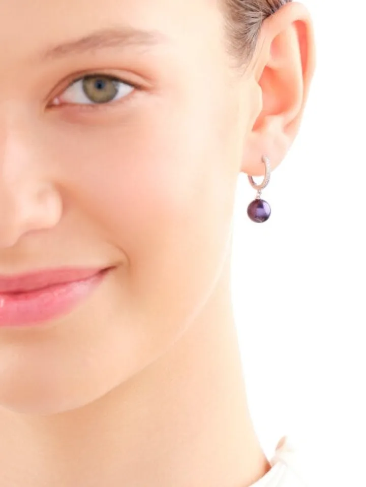 Kolczyki z białego złota z diamentami i perłami - próba 585