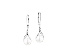 Kolczyki z białego złota z diamentami i perłami - próba 585