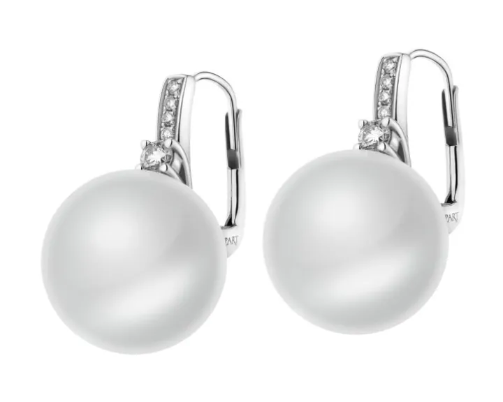 Kolczyki z białego złota z brylantami i perłami South Sea - próba 585