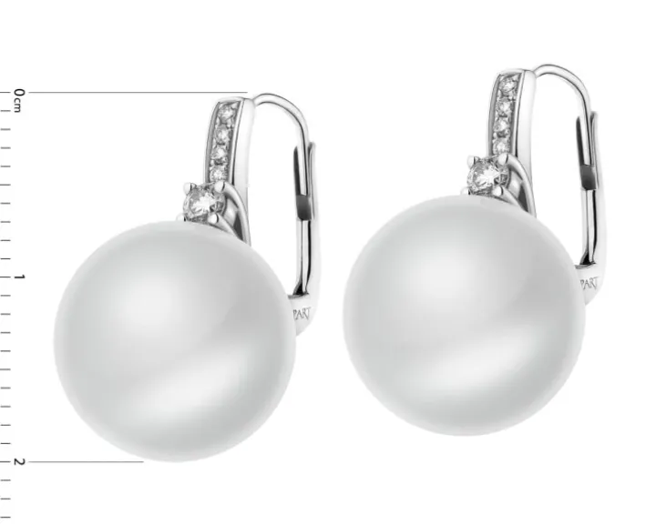 Kolczyki z białego złota z brylantami i perłami South Sea - próba 585