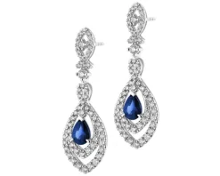 Kolczyki z białego złota z brylantami i szafirami - próba 750