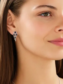 Kolczyki z białego złota z brylantami i szafirami - próba 585