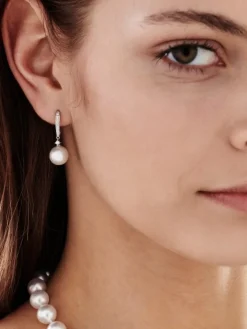 Kolczyki z białego złota z brylantami i perłami South Sea - próba 585