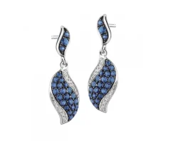 Kolczyki z białego złota z brylantami i szafirami - próba 585