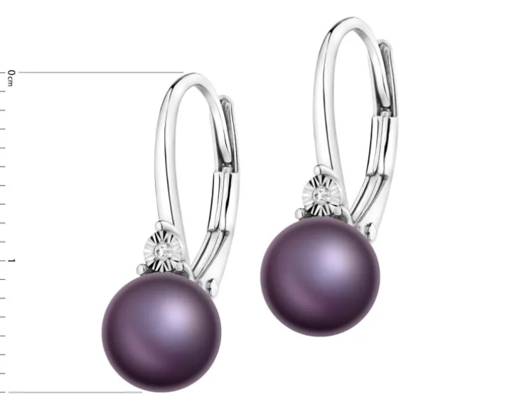 Kolczyki z białego złota z diamentami i perłami - próba 585