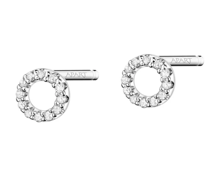 Kolczyki z białego złota z diamentami - koła - 0,05 ct - próba 585