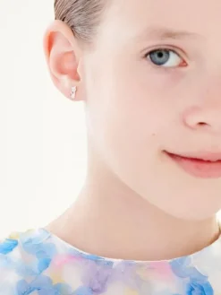 Kolczyki z białego złota z diamentami - koty - 0,01 ct - próba 585