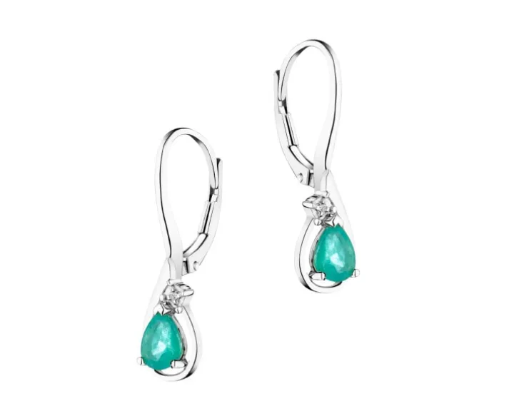 Kolczyki z białego złota z diamentami i szmaragdami - próba 585