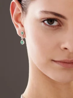 Kolczyki z białego złota z brylantami i szmaragdami - próba 585