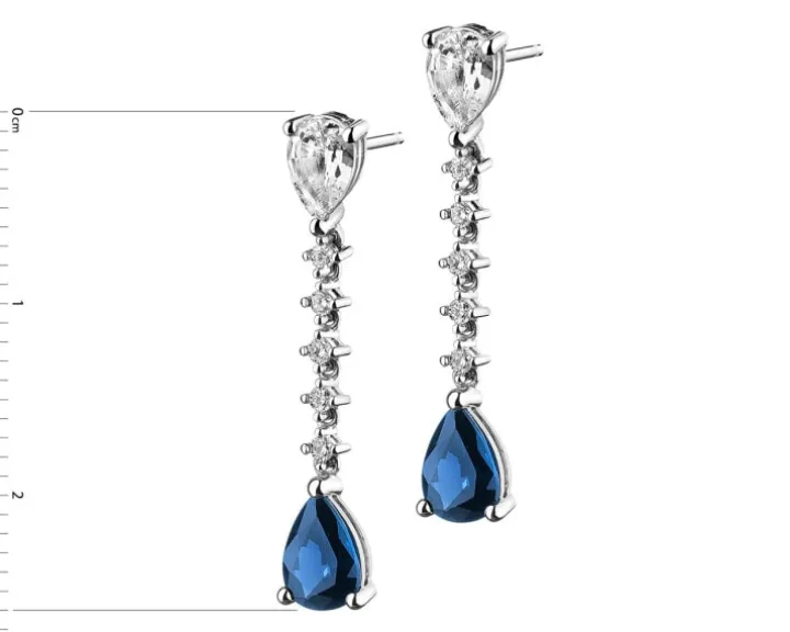 Kolczyki z białego złota z brylantami i szafirami - próba 585