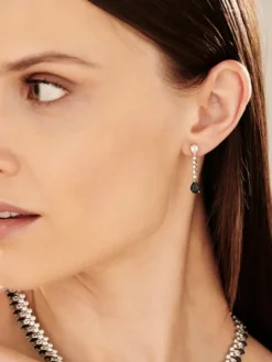 Kolczyki z białego złota z brylantami i szafirami - próba 585