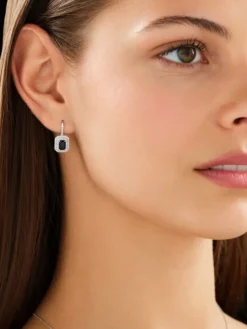 Kolczyki z białego złota z diamentami i szafirami - próba 585