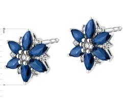 Kolczyki z białego złota z brylantami i szafirami - kwiaty - próba 585