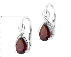 Kolczyki z białego złota z diamentami i granatami - próba 585