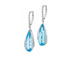 Kolczyki z białego złota z diamentami i topazami - próba 585