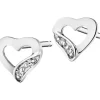 Kolczyki z białego złota z diamentami -  serca - 0,008 ct - próba 375