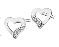 Kolczyki z białego złota z diamentami -  serca - 0,008 ct - próba 375