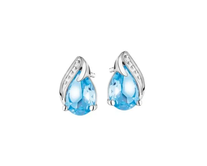 Kolczyki z białego złota z diamentami i topazami - próba 375