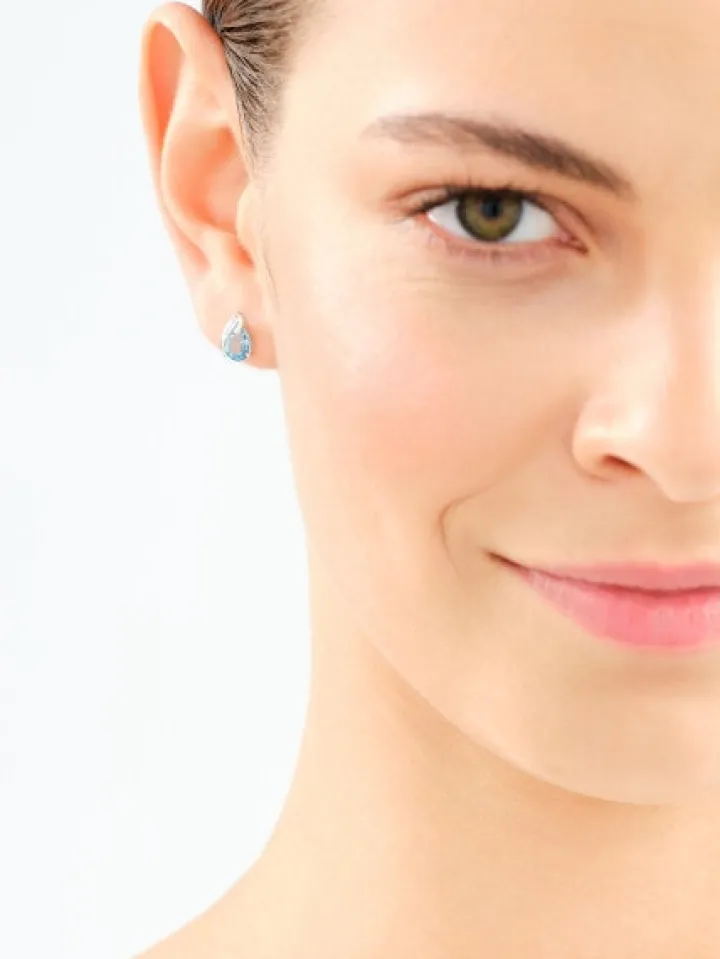 Kolczyki z białego złota z diamentami i topazami - próba 375