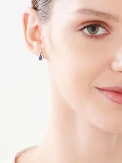 Kolczyki z białego złota z diamentami i szafirami syntetycznymi - próba 375