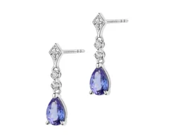 Kolczyki z białego złota z brylantami i tanzanitami - próba 585