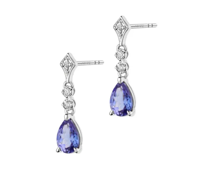 Kolczyki z białego złota z brylantami i tanzanitami - próba 585