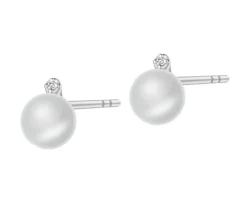 Kolczyki z białego złota z diamentami i perłami - próba 585