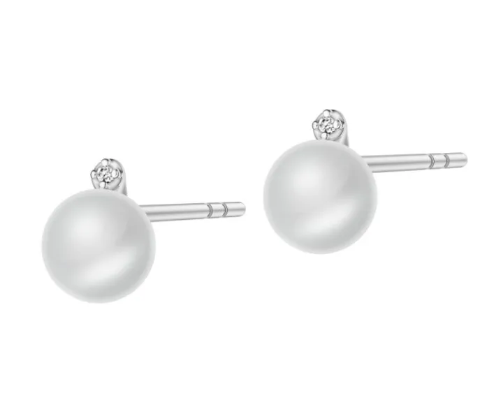 Kolczyki z białego złota z diamentami i perłami - próba 585