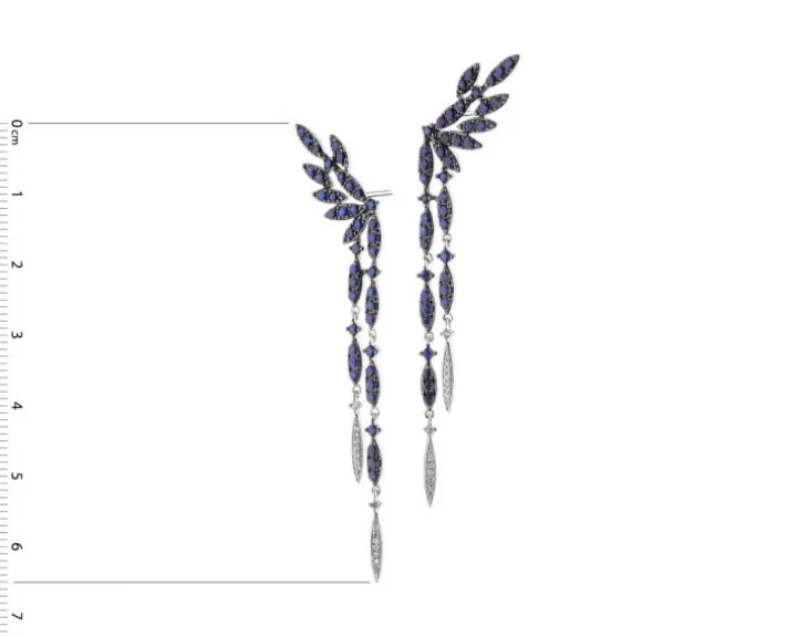 Kolczyki z białego złota z diamentami i szafirami - próba 585