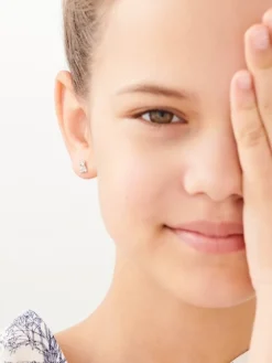 Kolczyki z białego złota z diamentami - misie - 0,004 ct - próba 585