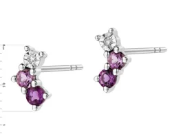 Kolczyki z białego złota z diamentami i ametystami - próba 375