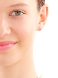 Kolczyki z białego złota z diamentami i ametystami - próba 375