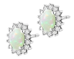 Kolczyki z białego złota z brylantami i opalami - próba 585