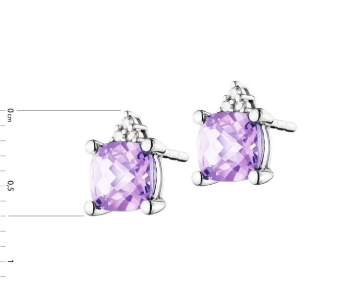 Kolczyki z białego złota z diamentami i ametystami - próba 375