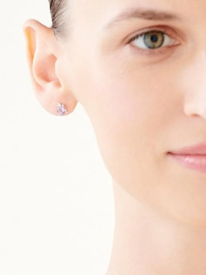 Kolczyki z białego złota z diamentami i ametystami - próba 375